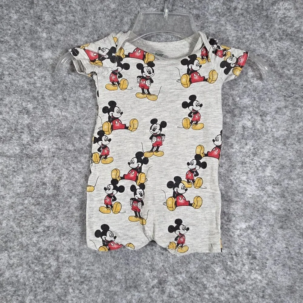 Disney Baby Mickey Mouse Romper Gray All Over Print One Piece Outfit